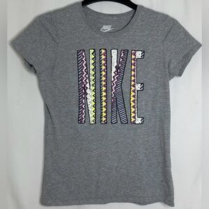 Nike Tee Shirt Womens Large Gray Slim Fit Spell Out Logo Short Sleeve Pullover